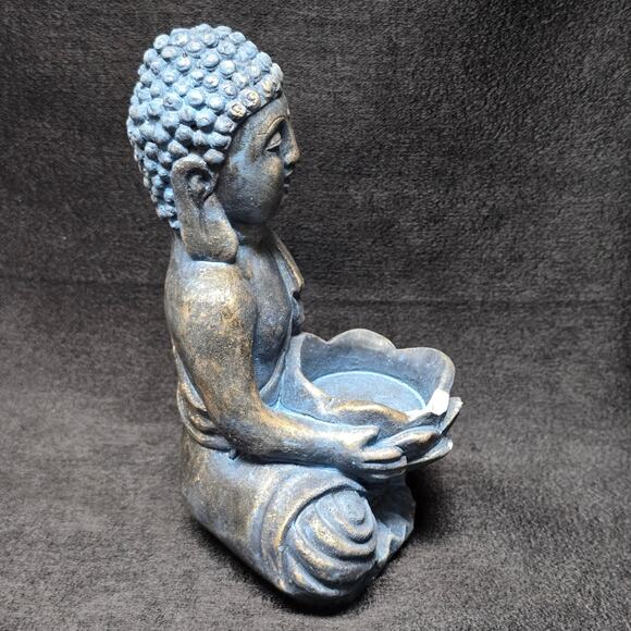 Buddha Figurine Ceramic Blue Statue Tealight Candle Holder 6" Boho Shabby Indie - Picture 5 of 9